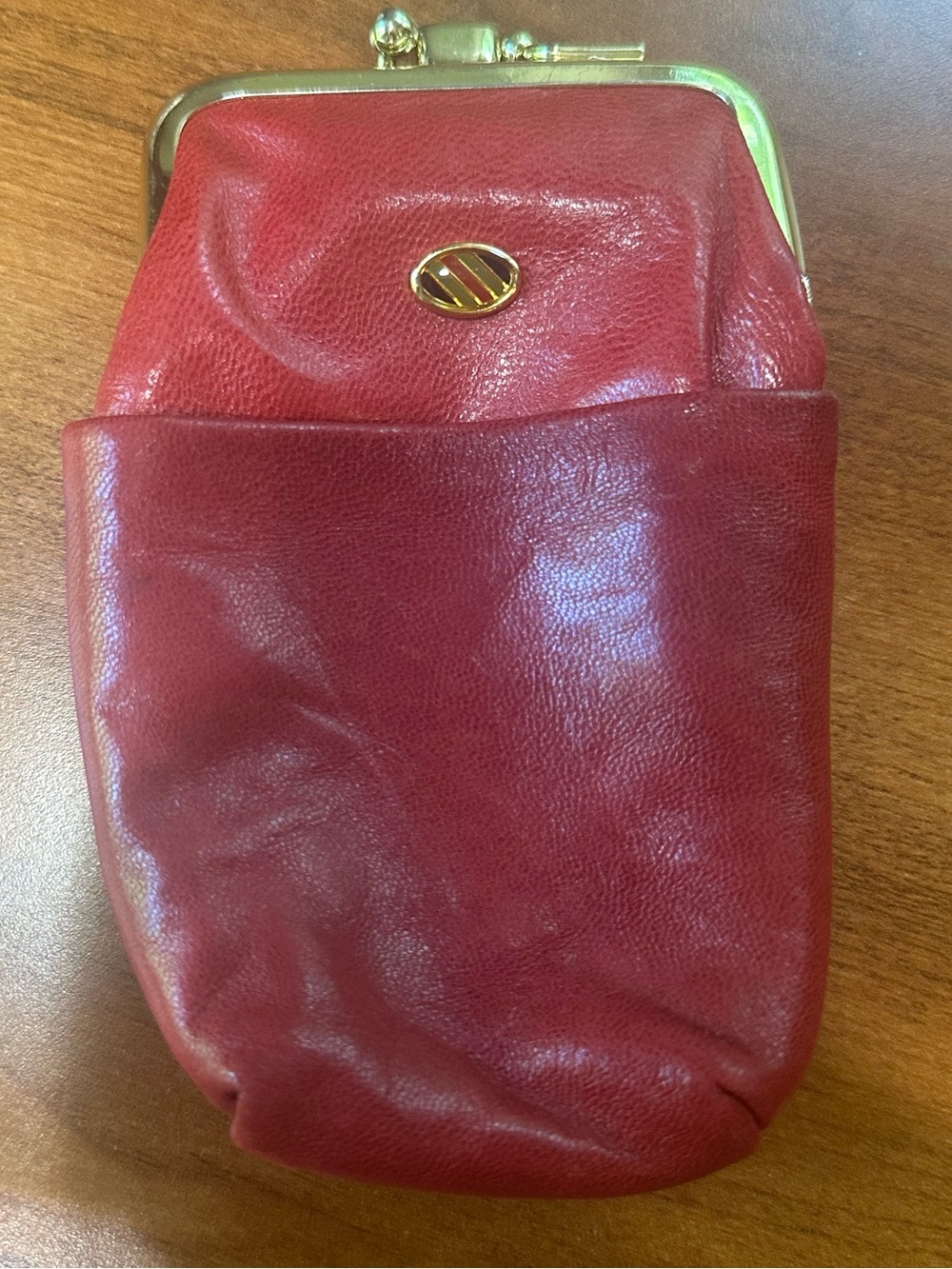 Vintage Red Lambskin Leather Kiss-Lock Coin Cigerette Case Purse Cool